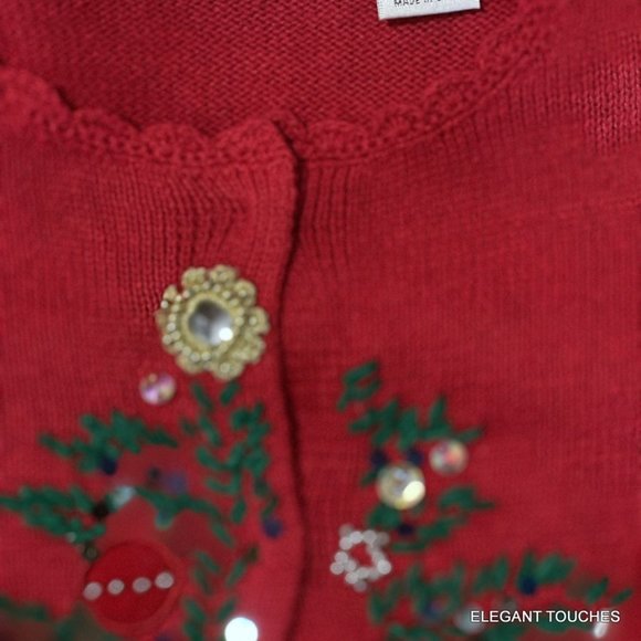 Victoria Jones Woman Christmas Beaded Sweater Small Red Cardigan Grandma Ugly - Picture 7 of 13
